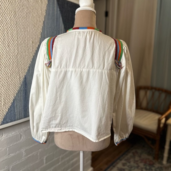 Urban Outfitters 100% Cotton White Babydoll Blouse with Rainbow Trim - Picture 7 of 8